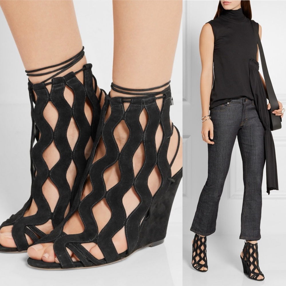 Alexandre Birman Loretta Metallic Caged Block Heel Sandal Booties Silver 38.5 - Picture 3 of 14